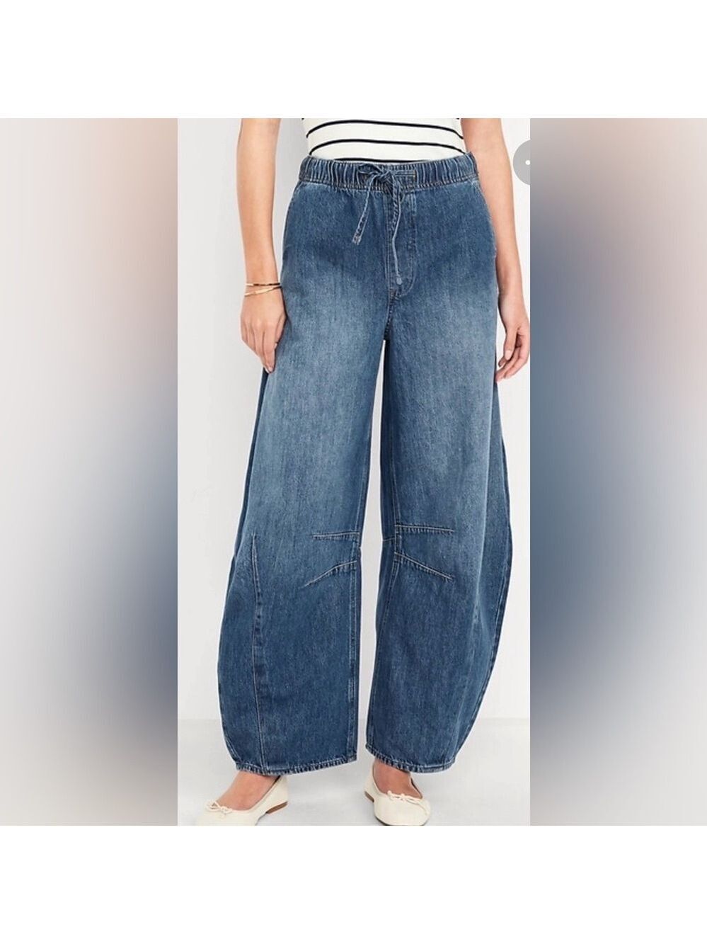 Old Navy High-Waisted Pull-On Barrel Jeans Medium Wash NWT S Baggy Streetwear
